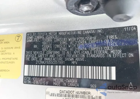 2005 Lexus Rx 330 z USA, uszkodzony, nr VIN 2T2HA31U55C051991